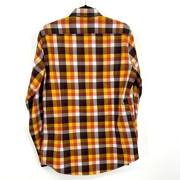 MASSIMO DUTTI Men's Brown Yellow Plaid 100% Cotton Button Up Shirt Size Small - Picture 2 of 6